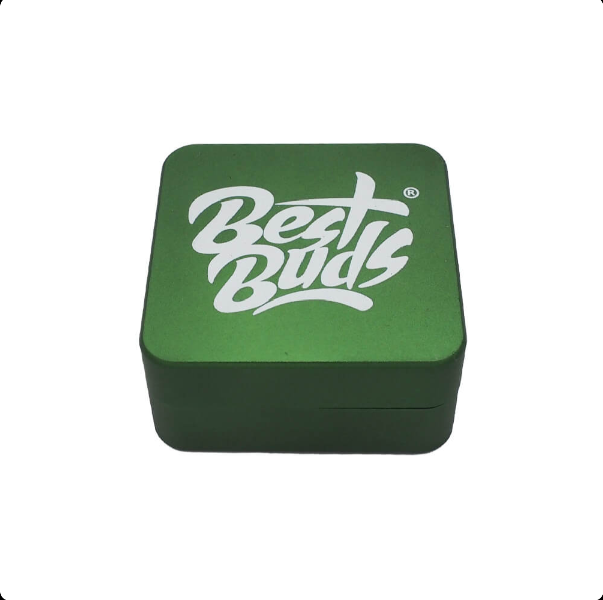 GADGET Best Buds Flacher Quadratischer Grinder in alluminio Erba 2 Parti (50mm)
