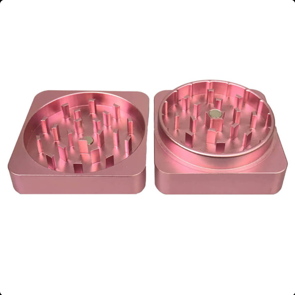 GADGET Best Buds Flacher Quadratischer Grinder in alluminio Flamingo 2 Parti (50mm)